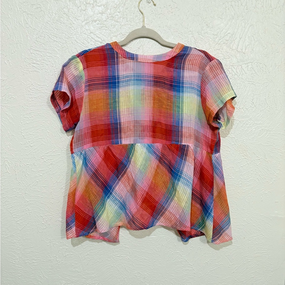 Rebellion Colorful plaid open back Women's Blouse size Medium